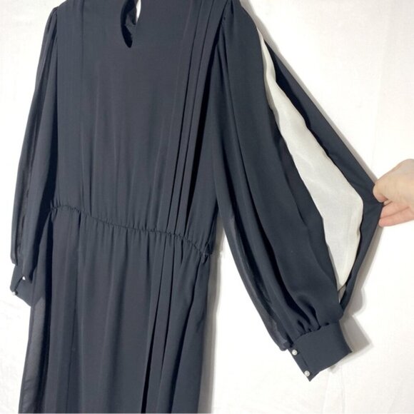 Vintage Joyce Palmer Black Long Sleeve Mock Neck Sheer Midi Dress XL - Picture 9 of 16